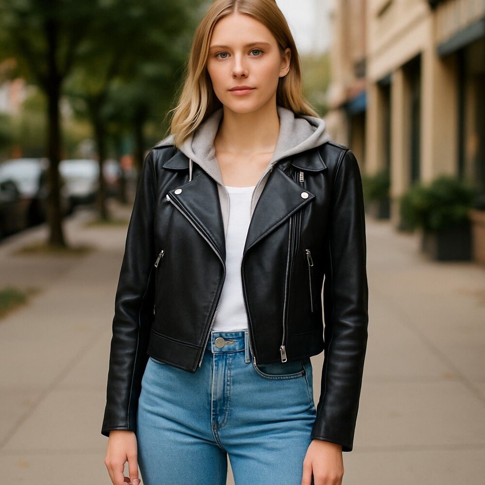 NWT BLANKNYC Meant to Be Moto Faux Leather Crop Jacket Removable Hood- Black